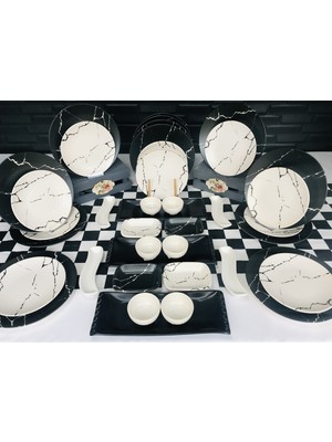Keramika 12 Kişilik 41 Parça Mermer Desen Kahvaltı Takımı