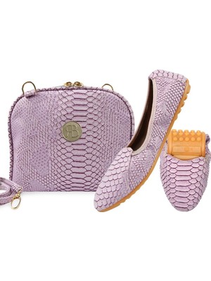 Rollbab Lilac Belle Kadın Katlanabilir Babet Ayakkabı Çanta Set