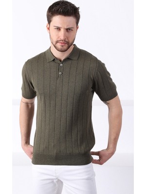 Ferraro Haki Polo Yaka Fitilli Erkek Pamuk Triko T-Shirt