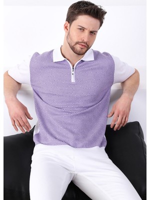 Ferraro Beyaz/petunia Polo Yaka Desenli Erkek Pamuk Triko T-Shirt