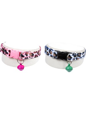 X-Perk Leopar Desenli Zilli Kedi Köpek Tasması 2'li Set