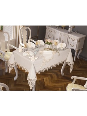 Çeyiz Diyarı Neslihan Masa Örtüsü 160X260 cm 26 Parça Krem