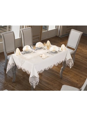 Çeyiz Diyarı Verna Masa Örtüsü 160X260 cm 26 Parça Krem Krem