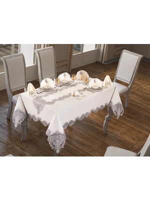 Çeyiz Diyarı Verna Masa Örtüsü 26 Parça Krem Silver