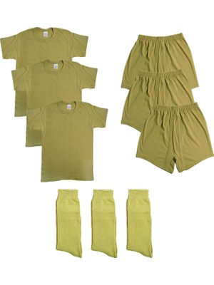 Single Sword Erkek Askeri 3'lü Yarım Kol Fanila + 3'lü Boxer Paçalı Don + 3'lü Çorap Seti