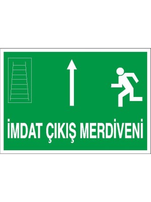 Okularenkkat Imdat Çıkış Merdiveni Yukarı Ok Uyarı Levhası 35 cm x 50 cm