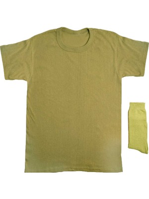 Single Sword Erkek Haki 6'lı Askeri Fanila Boxer Çorap Giyim Seti Kum Rengi XL