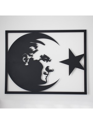 Mıgnatıs - Ay Yıldız Atatürk Portresi Duvar Oda Ev Aksesuarı Metal Tablo 100 x 78 cm