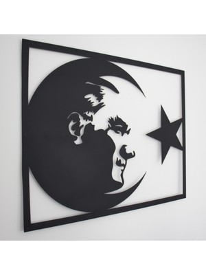 Mıgnatıs - Ay Yıldız Atatürk Portresi Duvar Oda Ev Aksesuarı Metal Tablo 100 x 78 cm