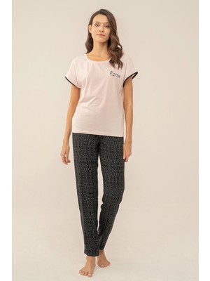 Feyza Kadın Dokuma Kumaş Sırtı Dantelli Pijama Takım 4091-
