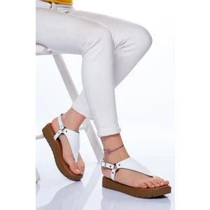 Ayakkabı Frekansı Alix Deri Sandalet Beyaz