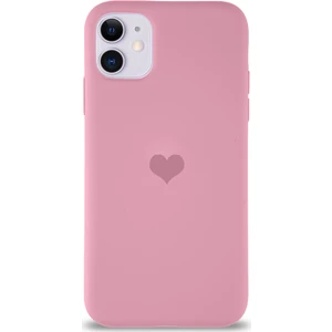 Apple iPhone 11 Kılıf Kalp Logolu Altı Kapalı Içi Kadife Lansman Silikon Kılıf - Pembe