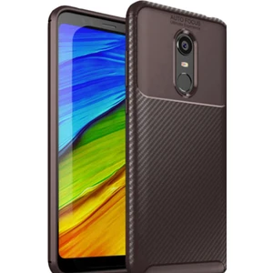 Xiaomi Redmi 5 Plus Karbon Tasarımlı Kapak - Kahverengi