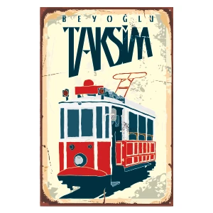 Hayat Poster Istanbul Taksim Beyoğlu Tramvay Retrı Ahşap Poster 20X30 cm