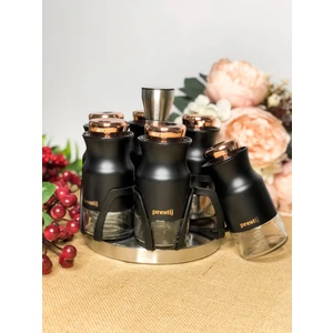 Siyah Döner Standlı 6'lı Cam Baharatlık Seti