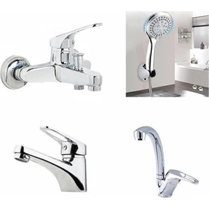 4'lü Batarya Seti Mufak Bataryası - Sabit Lavabo Bataryası - Banyo Bataryası - Duş Seti