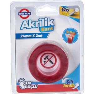 Boss Tape Şeffaf Çift Taraflı Akrilik Montaj BANDI-24MM/2MT