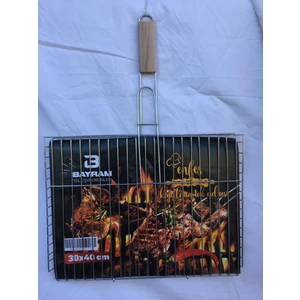 Et Balık Mangal Izgara Teli Ahşap Kulplu 30 x 40 cm