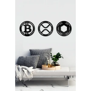 Bitcoin Xrp Chainlink Figürlü Dekoratif Ahşap Tablo