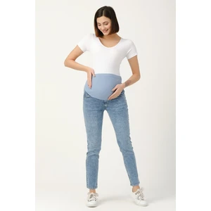 Hamile Mom Fit Kot Pantolon Açık Mavi