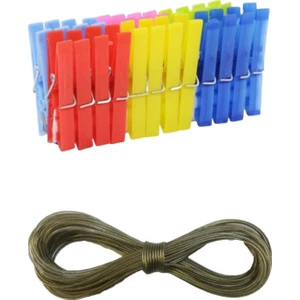 Doğuş Mutfak  Plastik Çamaşır Mandalı 24 ADET+10MT Çelik Çamaşır Ipi Teli-2 Li Set