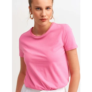 3471 Bisiklet Yaka Basic T-Shirt-Fuşya