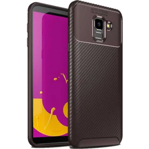 Case World Samsung Galaxy J6 Karbon Tasarımlı Kapak Kahverengi