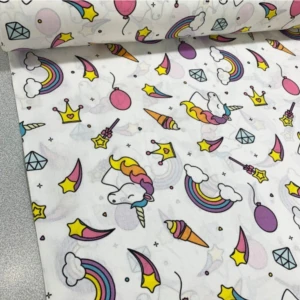 Bebek Özel Bebek ve Çocuk Beyaz Pamuk Unicorn Desenli Lastikli Çarşaf 70X120 cm