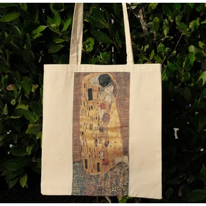 New Bazaar Kanvas Bez Çanta - Dokuma Kumaş Desenli - Iç Cepli ve Cırtlı - 36 x 40 cm - Gustav Klimt