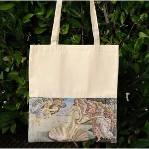 New Bazaar Kanvas Bez Çanta - Dokuma Kumaş Desenli - Iç Cepli ve Cırtlı - 36 x 40 cm - Botticelli