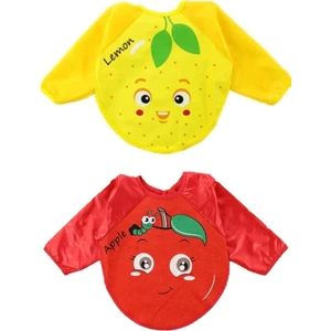 Limon ve Elma Motif Giyilebilir Kollu Mama Önlüğü