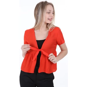 Disentis Modest Önden Bağlamalı Yarım Kollu Mercan Rengi Bolero