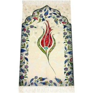 Laleli Ebruli Seccade - Kırmızı Renk