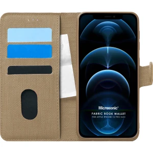 Apple iPhone 12 Pro Max Kılıf Fabric Book Wallet Gold