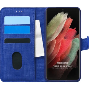 Samsung Galaxy S21 Ultra Kılıf Fabric Book Wallet Lacivert