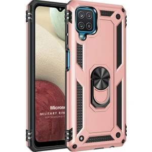 Samsung Galaxy A12 Kılıf Military Ring Holder Rose Gold