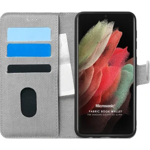 Samsung Galaxy S21 Ultra Kılıf Fabric Book Wallet Gri