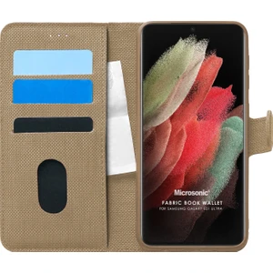 Samsung Galaxy S21 Ultra Kılıf Fabric Book Wallet Gold