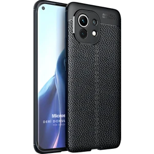 Xiaomi Mi 11 Kılıf Deri Dokulu Silikon Siyah