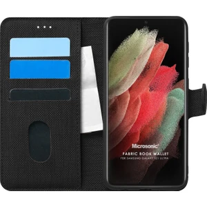Samsung Galaxy S21 Ultra Kılıf Fabric Book Wallet Siyah