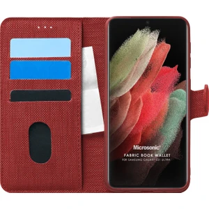 Samsung Galaxy S21 Ultra Kılıf Fabric Book Wallet Kırmızı