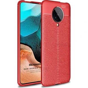 Xiaomi Poco F2 Pro Kılıf Deri Dokulu Silikon Kırmızı