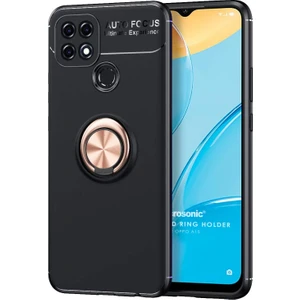 Oppo A15S Kılıf Kickstand Ring Holder Siyah Rose