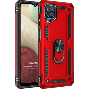 Samsung Galaxy A12 Kılıf Military Ring Holder Kırmızı