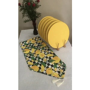 Limon Desenli Runner ve 6 Adet Sarı Renk Supla