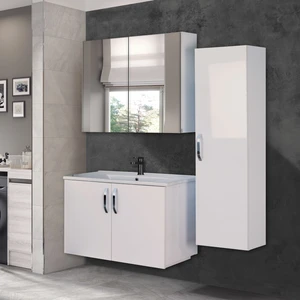 Trio Modül Asmira Banyo Dolabı - 80 cm - 3'lü Set - Beyaz