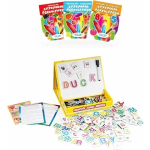 Masho Trend Manyetikli Harfli Tablet Yazı Tahtası + 3 Boyama Kitabı - Mıknatıs Harfler - Mıknatıslı Tablet Kutu