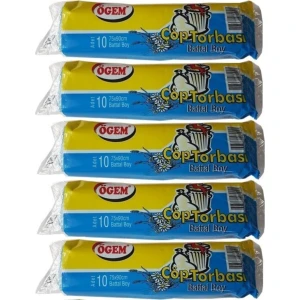 Battal Boy Çöp Poşet 75x90 cm 10 lu Rulo x 5 Paket = 50 Adet Siyah