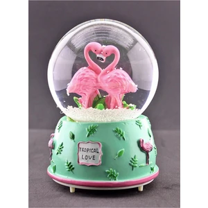 Star Global Kalp Şeklinde Orta Boy Işıklı Müzikli Flamingo Kar Küresi 12 cm