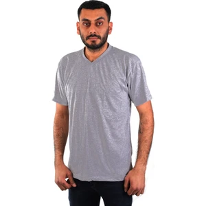 Eserıs V Yaka Kısa Kol Iş Tişörtü - Cepli  Regular Fit Gri 4xl